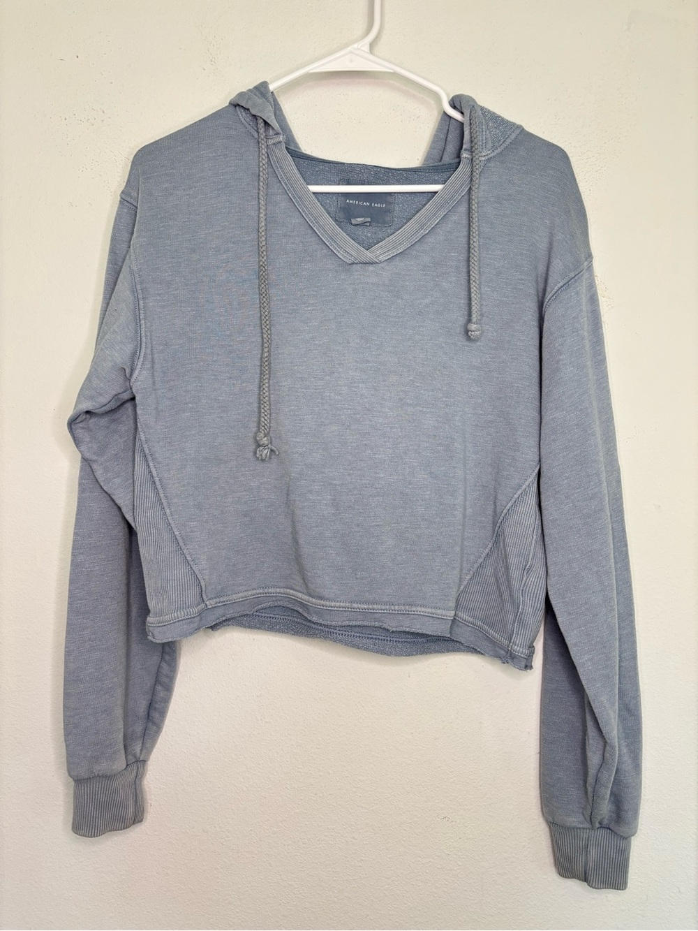 AMERICAN EAGLE LIGHT BLUE RELAXED CROPPED HOODED SWEATSHIRT SZ XS